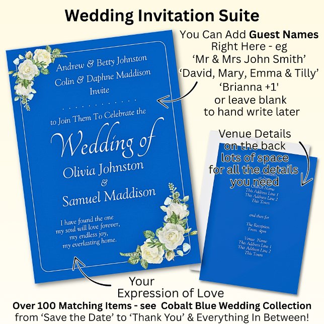 Einladung Cobalt Blue & White Roses Hochzeit (Von Creator hochgeladen)