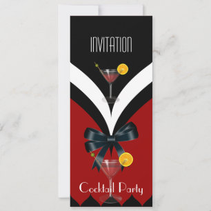 Einladung Cocktailparty Rot Schwarz Weiße Fliege