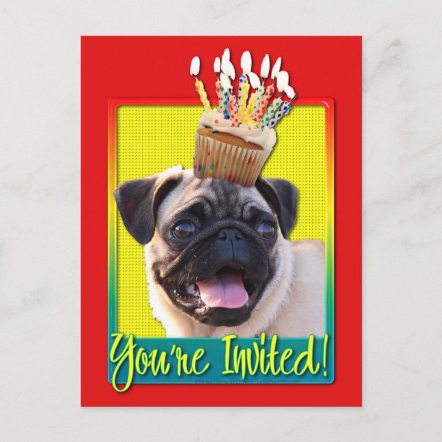 Einladung Cupcake - Mops (Vorderseite)