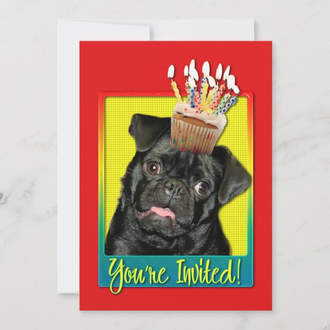 Einladung Cupcake - Mops - Ruffy (Vorderseite)