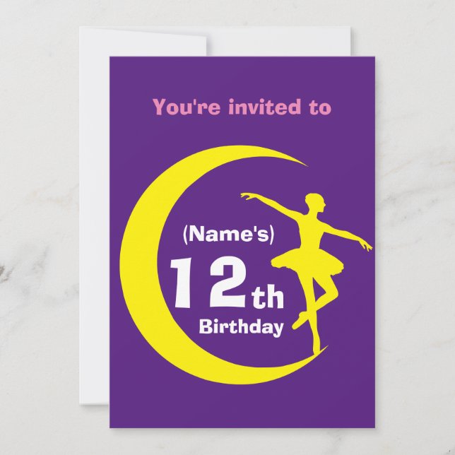 Einladung Custom Ballerina 12. Geburtstag-add Name (Vorderseite)