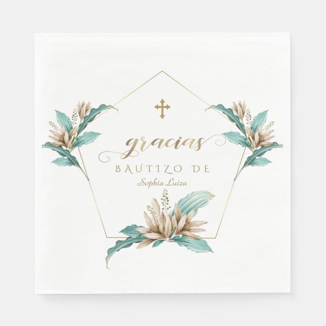 Einladung De Bautizo Con Flores Gold Ivory Lily Serviette (Vorderseite)