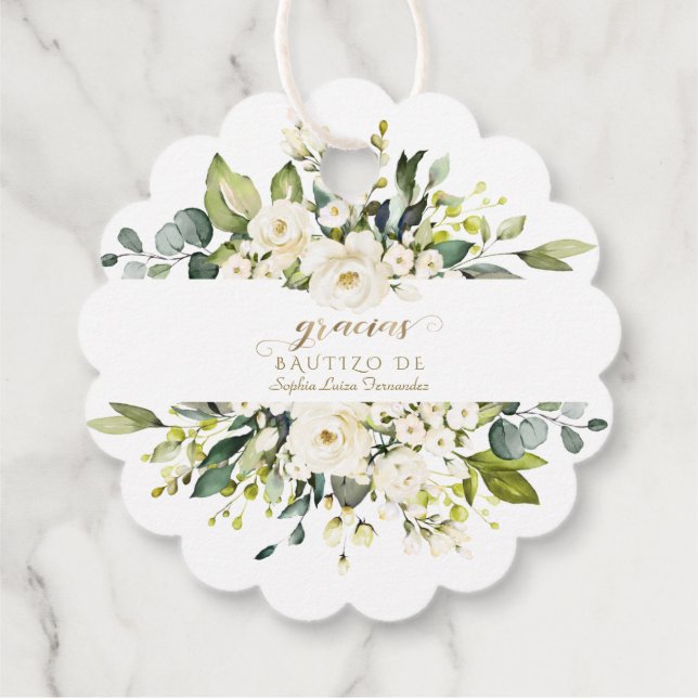 Einladung De Bautizo Con Flores Taufe Geschenkanhänger (Rückseite)