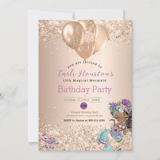 Einladung der Afrikanischen Meerjungfrau Birthday  (Vorderseite)