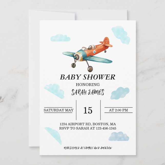 Einladung der Airplane Sky Baby Dusche (Vorderseite)