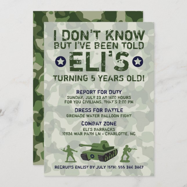 Einladung der Armee zur Geburtstagspartei (Vorne/Hinten)