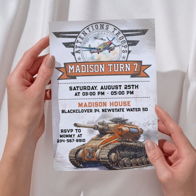Einladung der Armee zur Geburtstagspartei (Army Party Future Military Editable Birthday party Invitation)