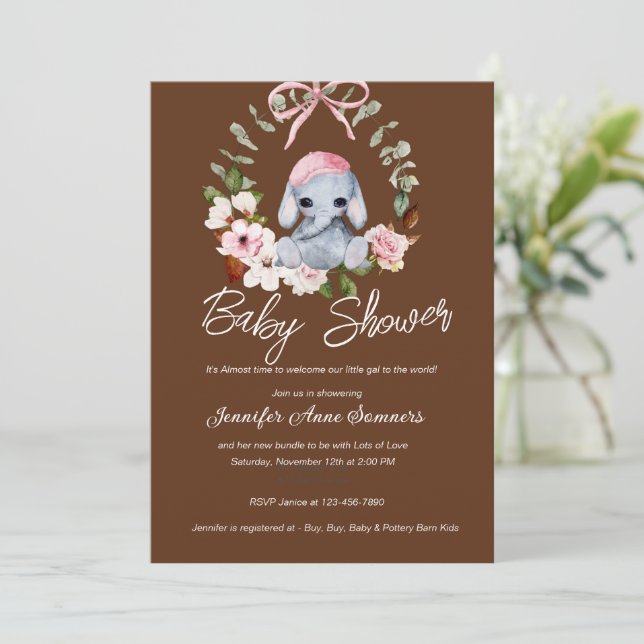 Einladung der Baby Elephant Dusche (Stehend Vorderseite)
