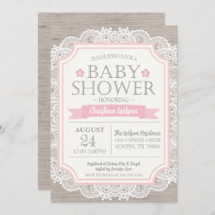 Einladung der Babydusche Burlap Pink & Lace