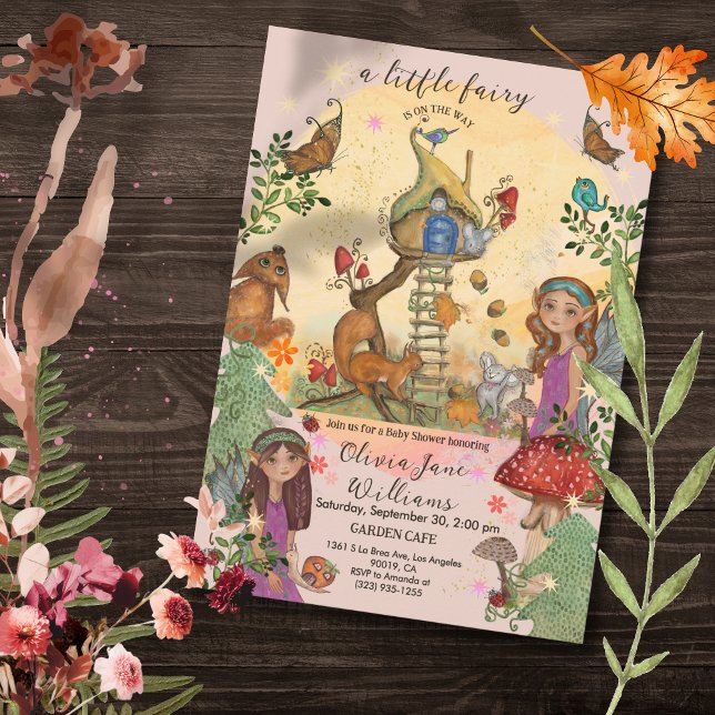 Einladung der bezaubernden Herbstdusche (Enchanted Autumn Fairy Baby Shower Invitation 1)
