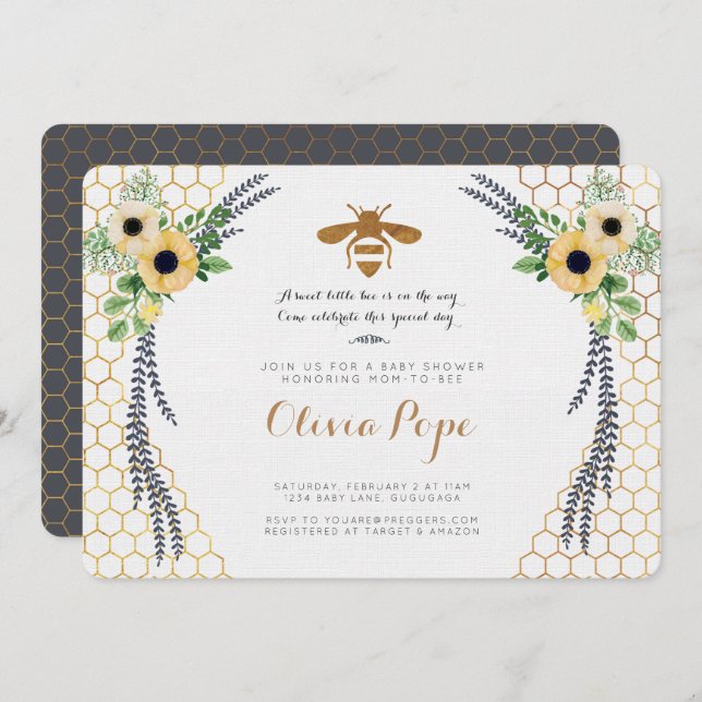 Einladung der BienenBaby-Dusche (Vorne/Hinten)