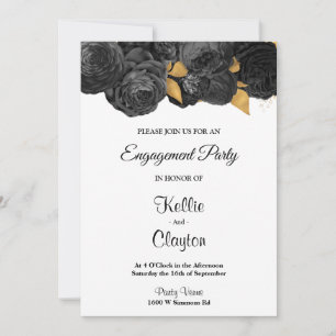 Einladung der Black and Gold Floral Engagement Par