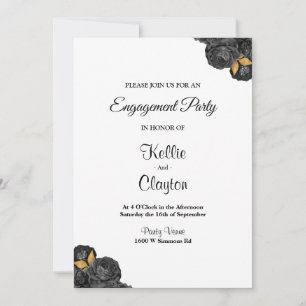 Einladung der Black and Gold Floral Engagement Par