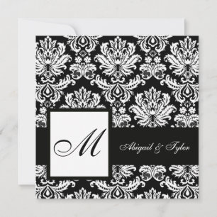 Einladung der Black Wedding Monogram Damask