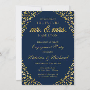 Einladung der Blue Gold Confetti Engagement Party