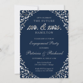 Einladung der Blue Silver Confetti Engagement Part