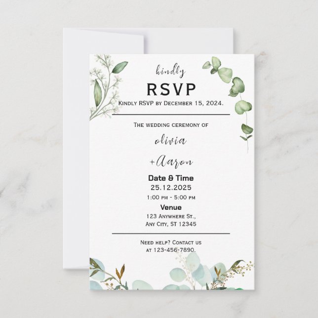 Einladung der Boho Greenery RSVP Card (Vorderseite)