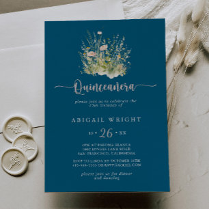 Einladung der Boho Wildblume Navy Quinceañera