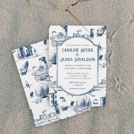 Einladung der Boston Toile Navy zur Hochzeit