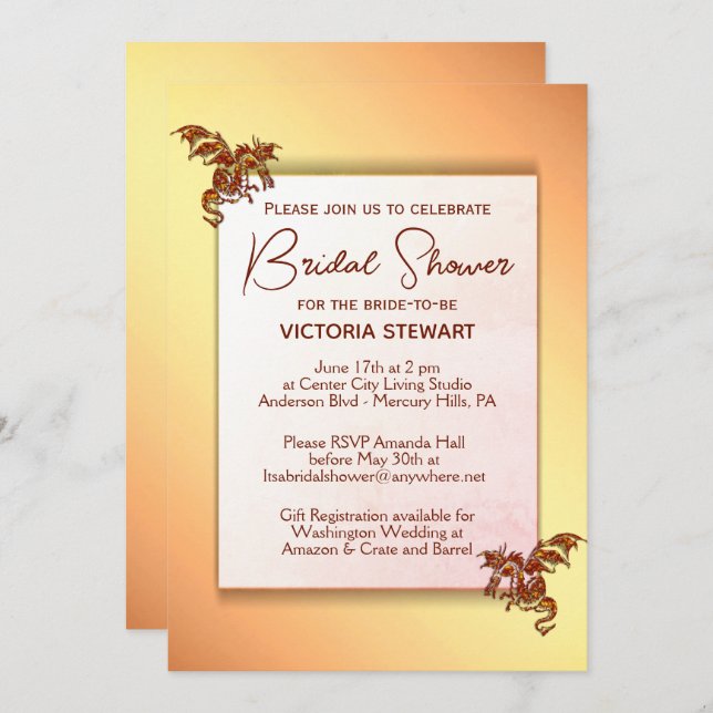 Einladung der Brautdusche Gold und Red Dragon (Vorne/Hinten)