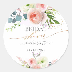 Einladung der Brautdusche "White Blush Pink Peonie Runder Aufkleber