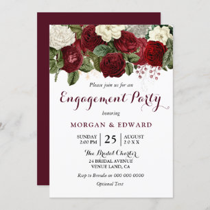 Einladung der burgundy Red White Floral Engagement