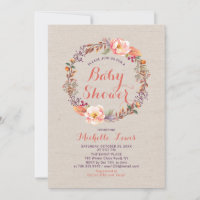 Einladung der Burlap Floral Fall Girl Babydusche