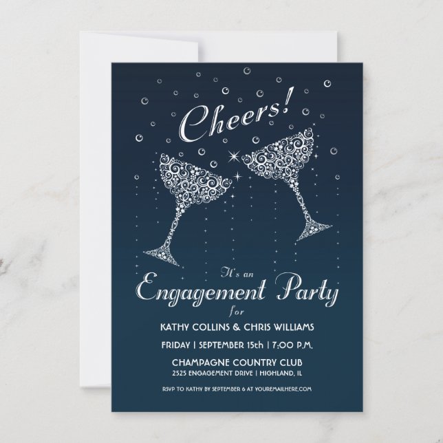 Einladung der Champagner Cheer Engagement Party (Vorderseite)