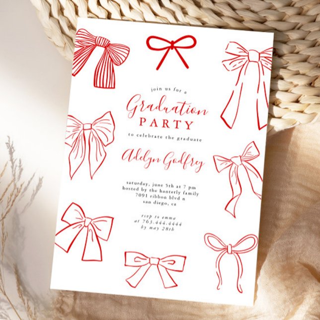 Einladung der Coquette Bows Red Graduation Party (Von Creator hochgeladen)
