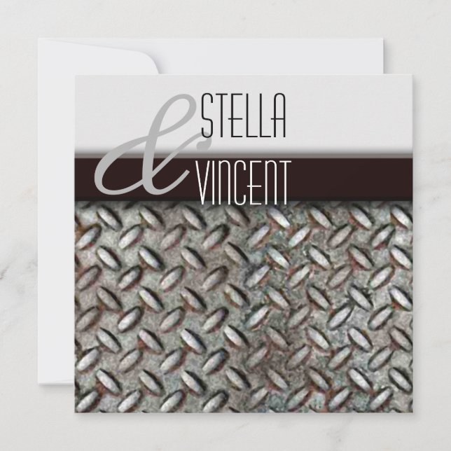 Einladung der Diamondplate Industrial Wedding (Vorderseite)