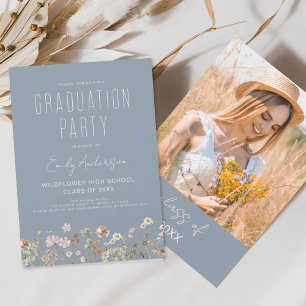 Einladung der Dusty Blue Wildblume Graduation Part