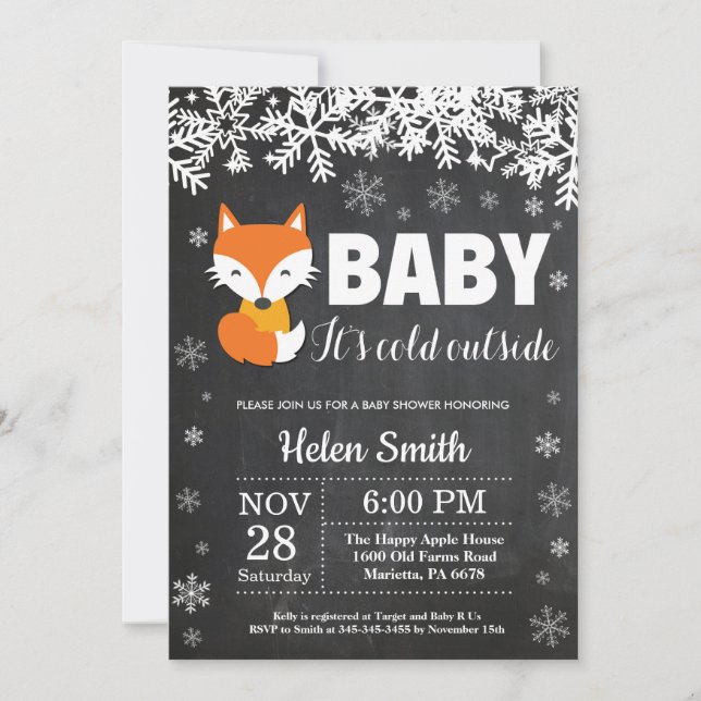 Einladung der Fox Winter Baby Duschkabine (Vorderseite)