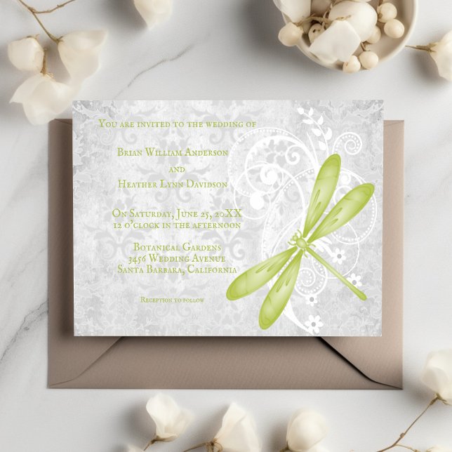 Einladung der grünen Libelle (Green Dragonfly Wedding Invitation)