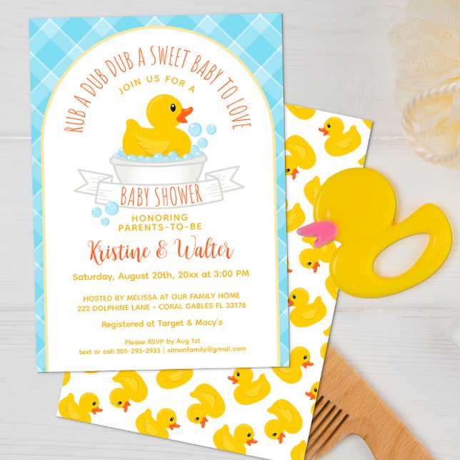 Einladung der Gummi Ducky Baby Duwer | Yellow Bath (cute duck bubble bath editable baby shower invitation for expecting parents )