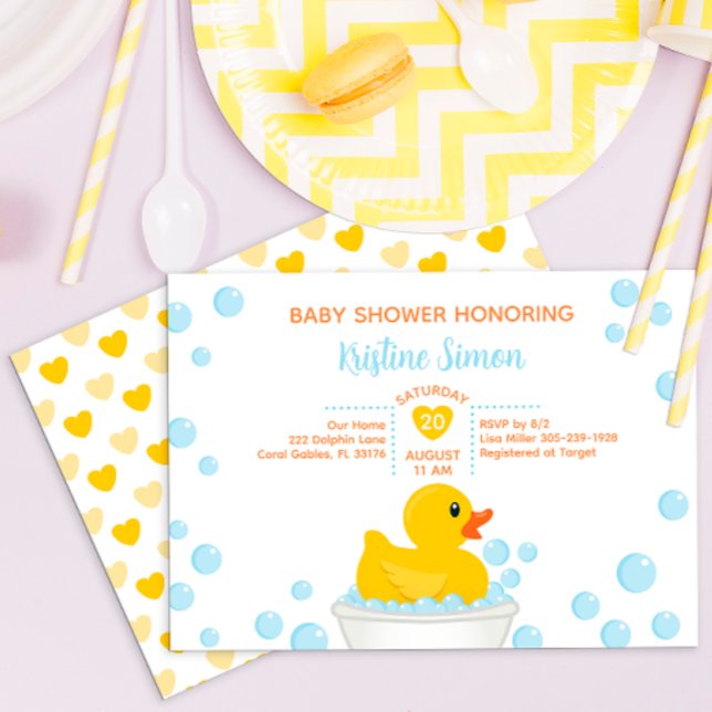 Einladung der Gummiherde-Babydusche - Blasen-Bad T (rubber duck yellow rub a dub dub baby shower invitation)