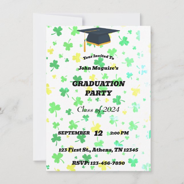 Einladung der Irish Clover Graduation Party (Vorderseite)