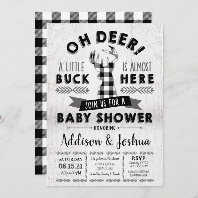 Einladung der kleinen Buck Deer Baby Boy Dusche (Vorne/Hinten)