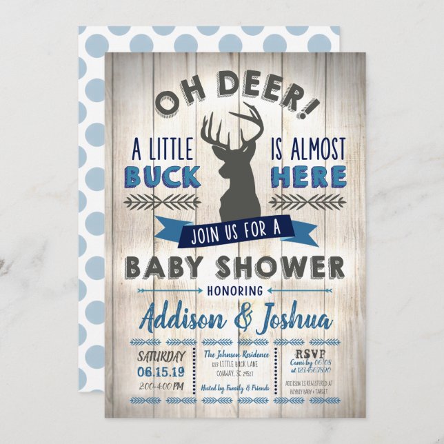 Einladung der kleinen Buck Deer Baby Dusche (Vorne/Hinten)
