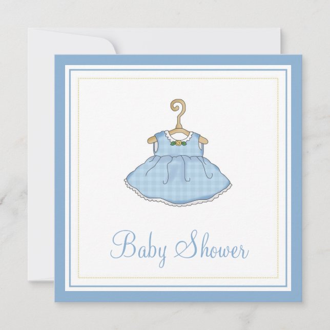 Einladung der kleinen Girl's Blue Dress Baby Dusch (Vorderseite)