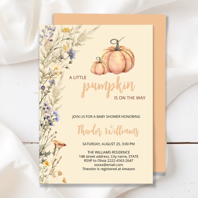 Einladung der kleinen Pumpkin Baby Dusche | Herbst (Little Pumpkin Baby Shower Invitation – Fall Autumn Gender Neutral Invite)