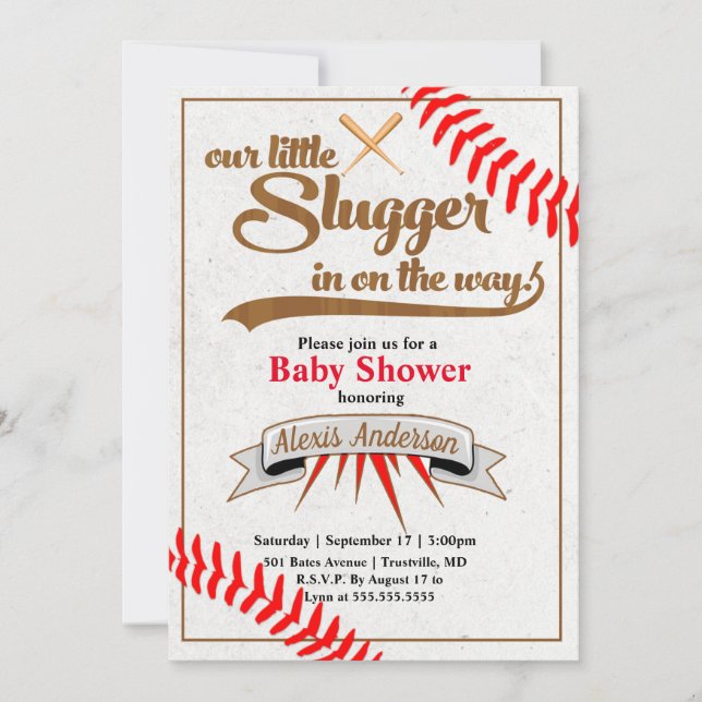 Einladung der kleinen Slugger Baseball Baby Dusche (Vorderseite)