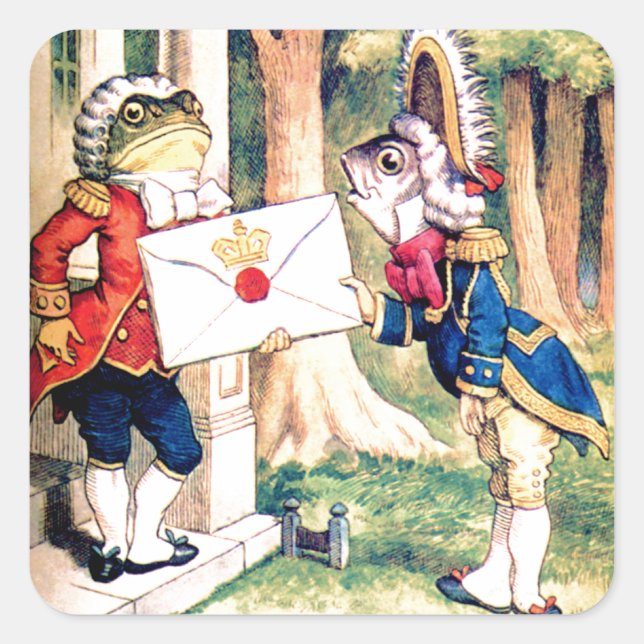 Einladung der Königin des Herzens in Wunderland Quadratischer Aufkleber (Vorderseite)