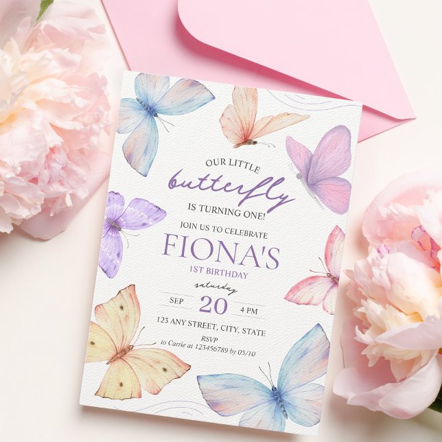 Einladung der Little Butterfly Girl zum 1. Geburts (Our little butterfly is turning one! Butterfly 1st birthday invitation)