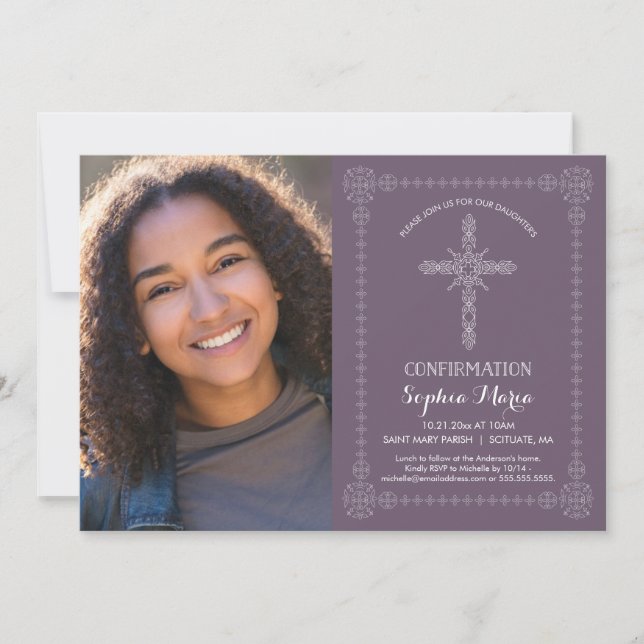 Einladung der Mädchen mit Foto - Kreuz (Vorderseite)