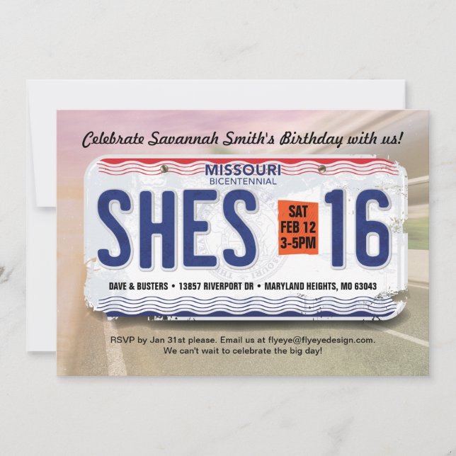 Einladung der Mädchen zum 16. Geburtstag in Missou (Vorderseite)