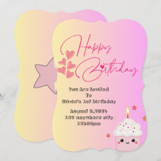 Einladung der Mädchen zum 1. Geburtstag in Rosa