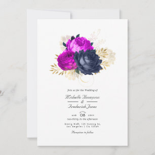 Einladung der Magenta Navy und Gold Floral Wedding