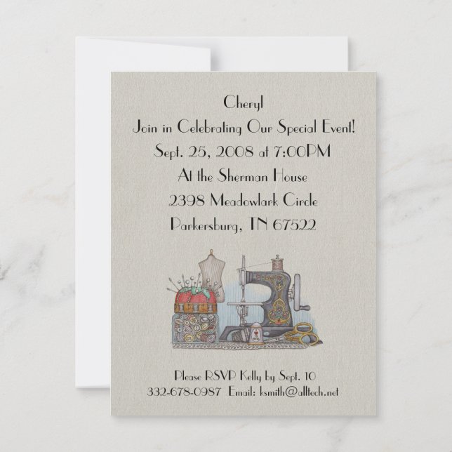 Einladung der manuellen Nähmaschine (Rückseite)