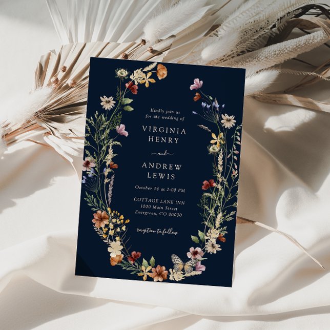 Einladung der Marine Boho Floral Wedding (Navy Blue Boho Floral Wedding Invitation by Painted Paperie
)