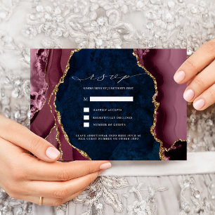Einladung der Marine, Burgund & Gold Agate Wedding